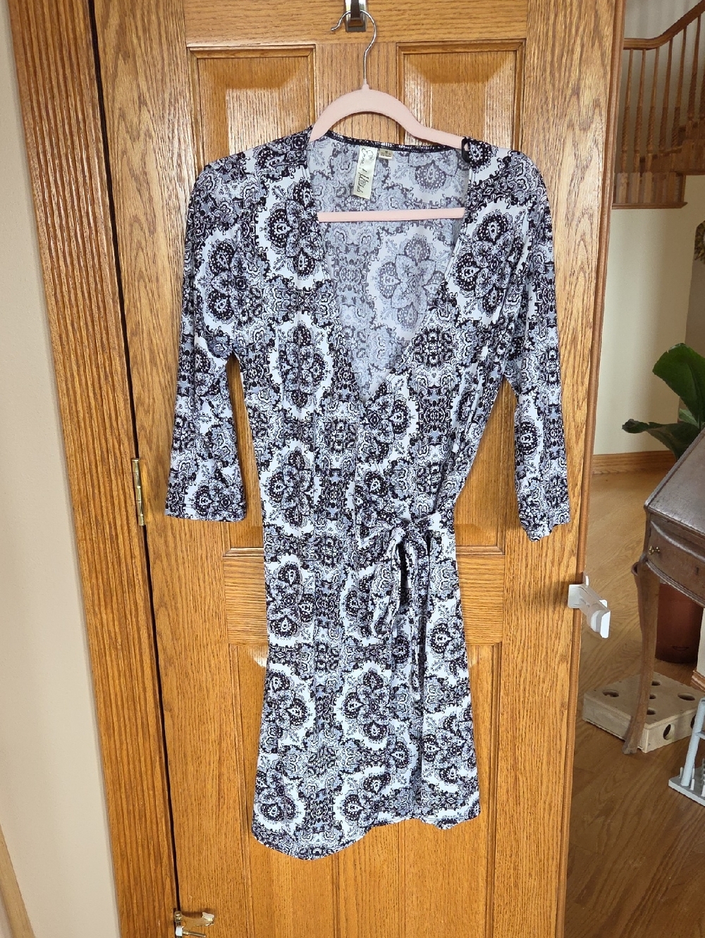 Emma & Michele Black and White Wrap Dress
